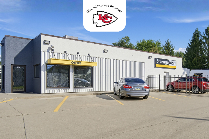 Facility exterior with Kansas City Chiefs insignia at StorageMart in Des Moines Iowa